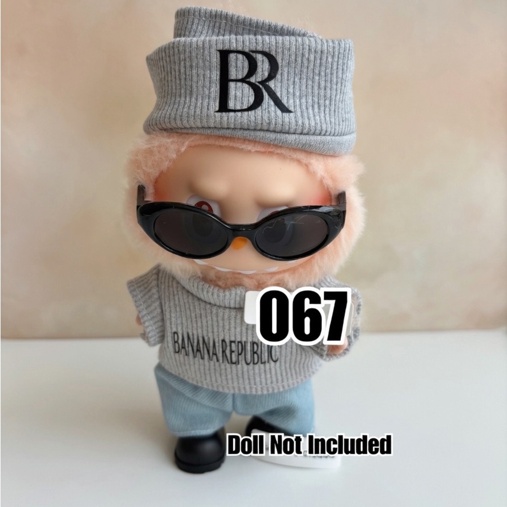 067,Banana Republic Logo 5Piece Gray Outfit for Labubu Doll(No Doll)